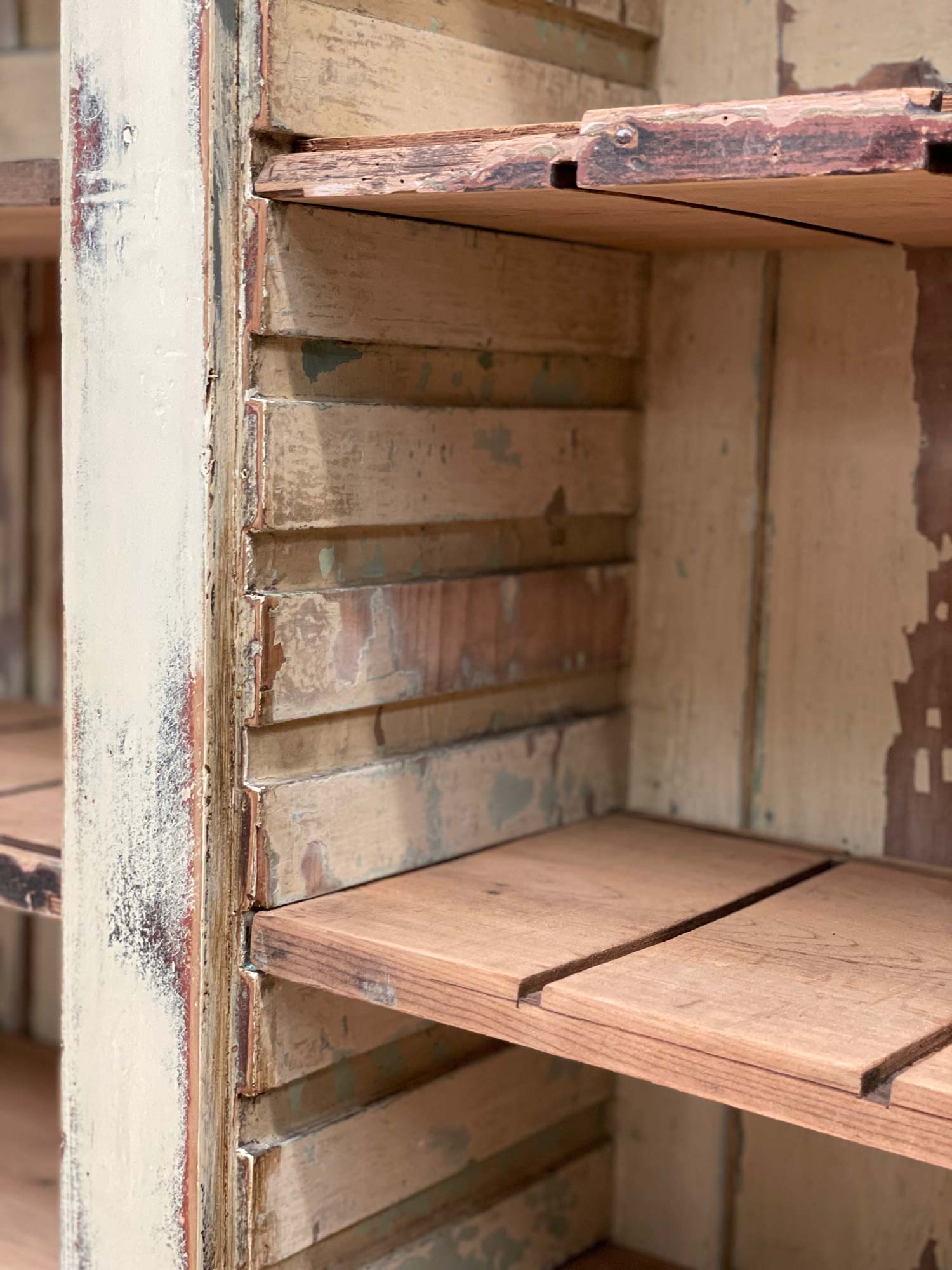 Reclaimed shelves in library bookcase