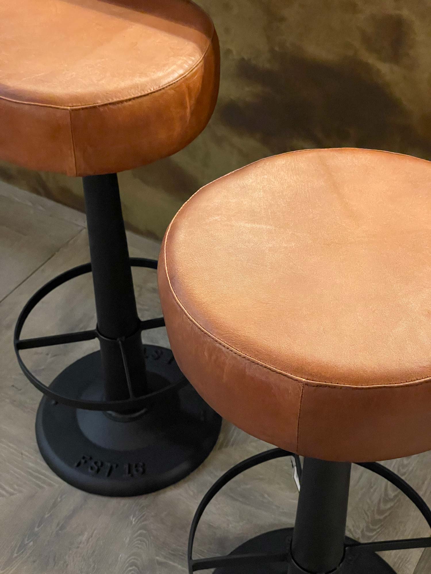 Industrial Leather Barstool