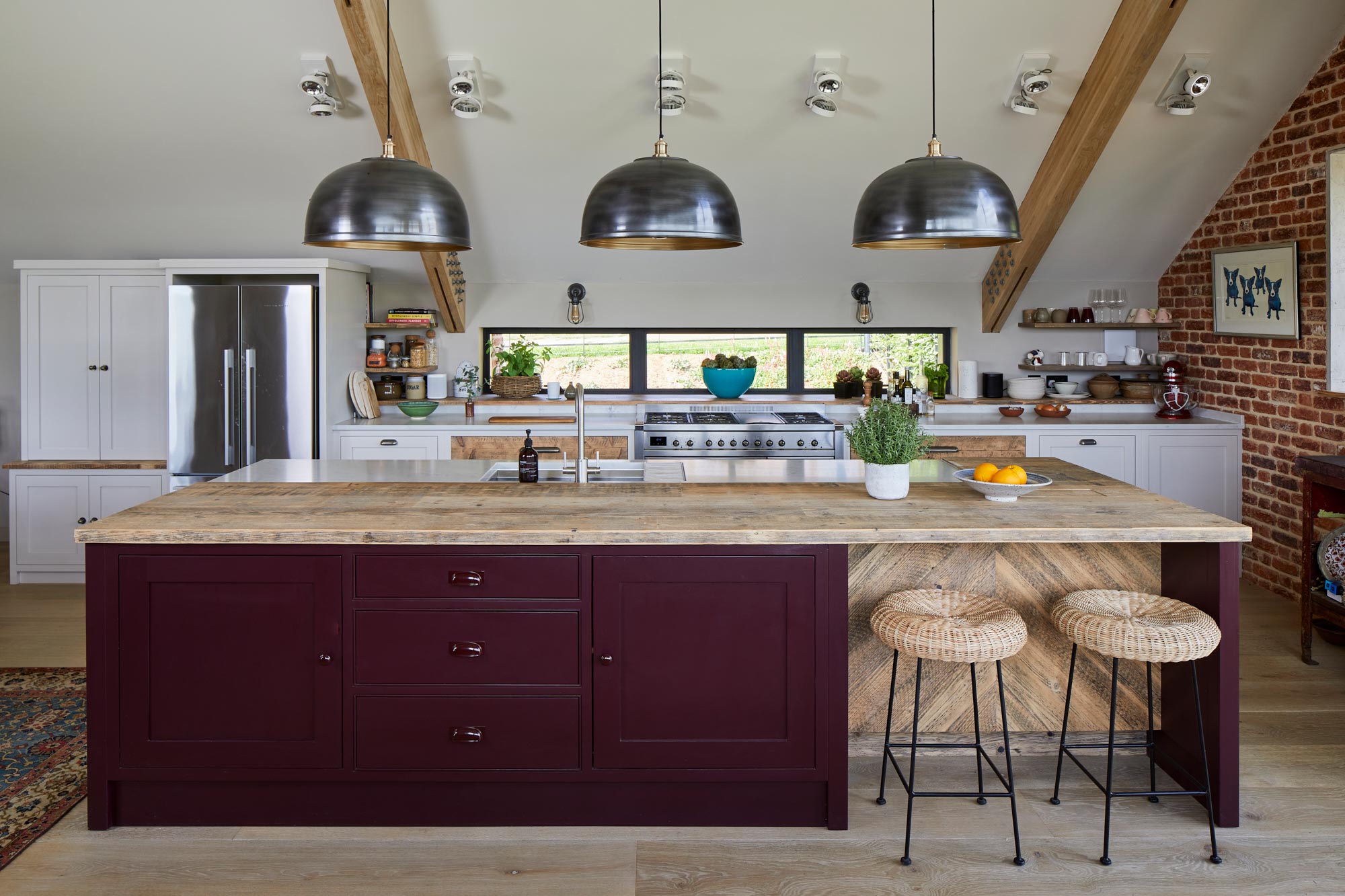 Painted kitchen island with reclaimed worktop