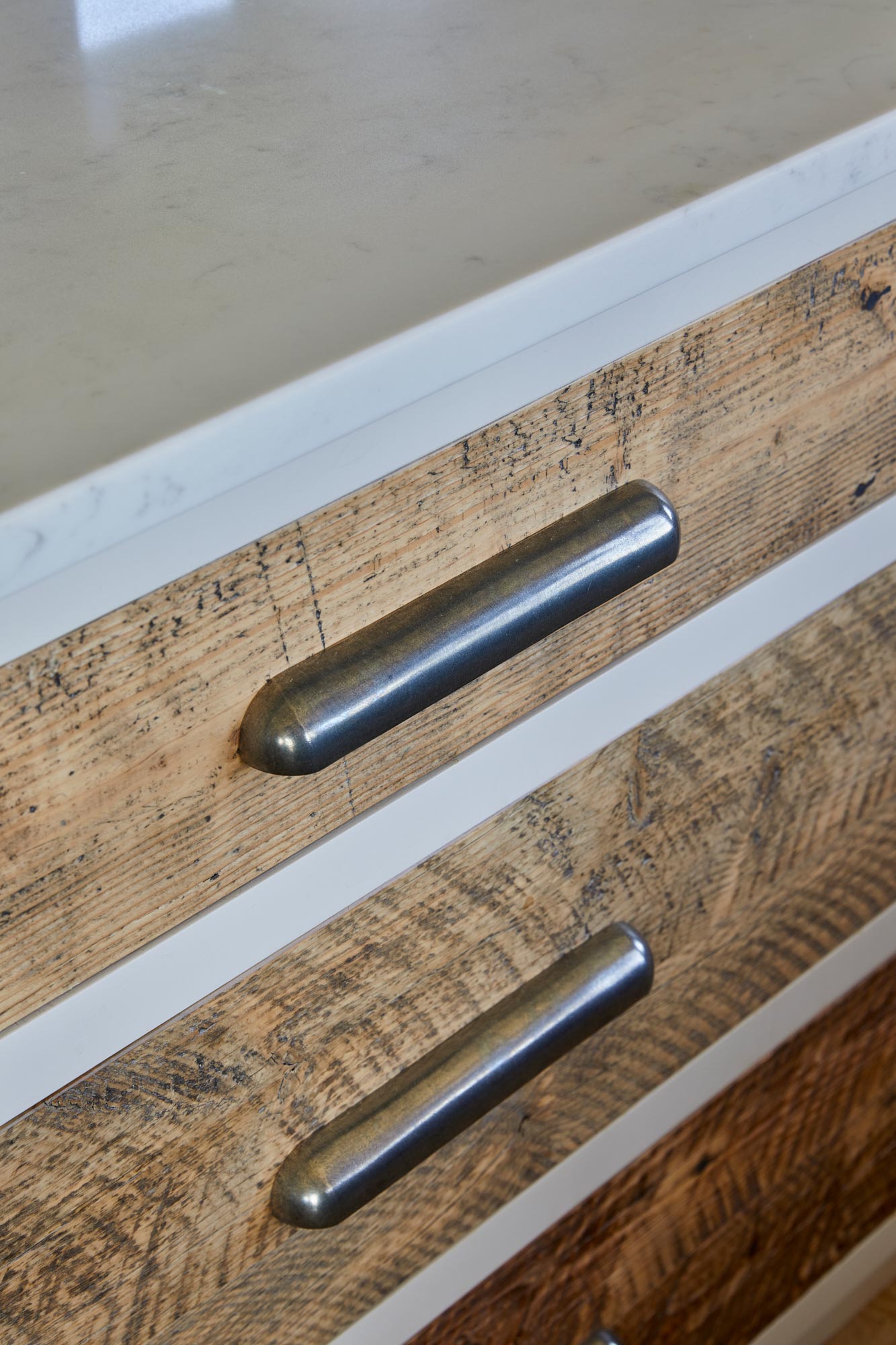 Reclaimed spruce drawer fronts