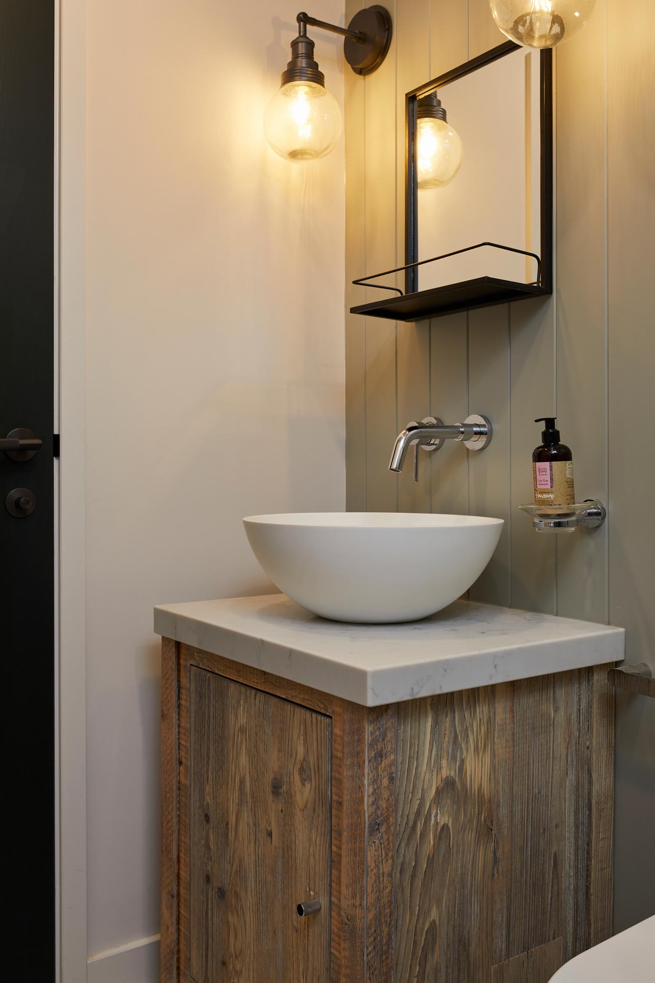 reclaimed vanity unit with single bowl