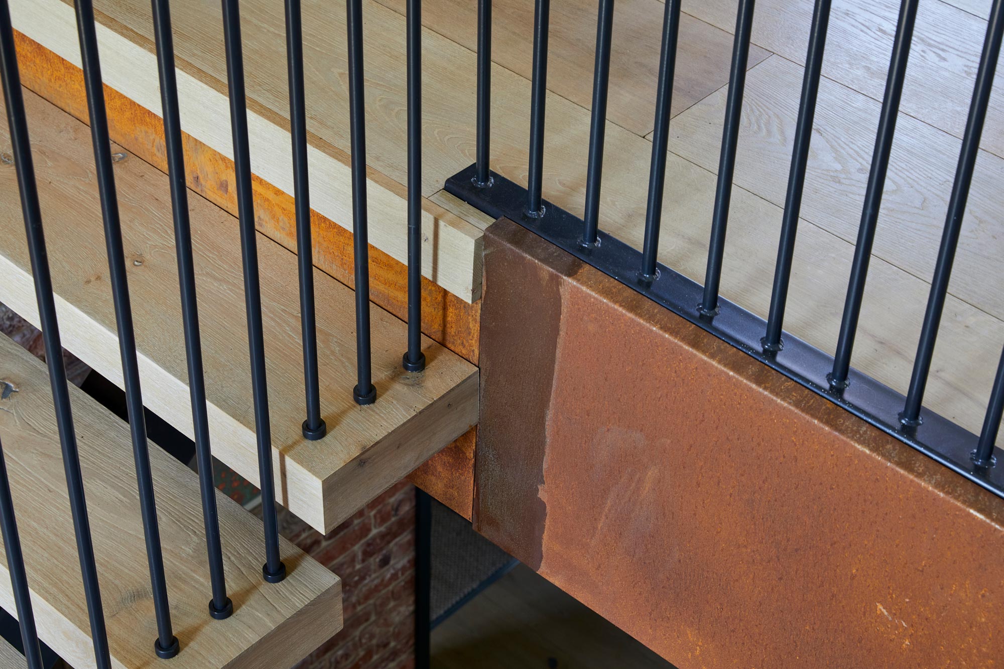 Oak stair treads with black rails