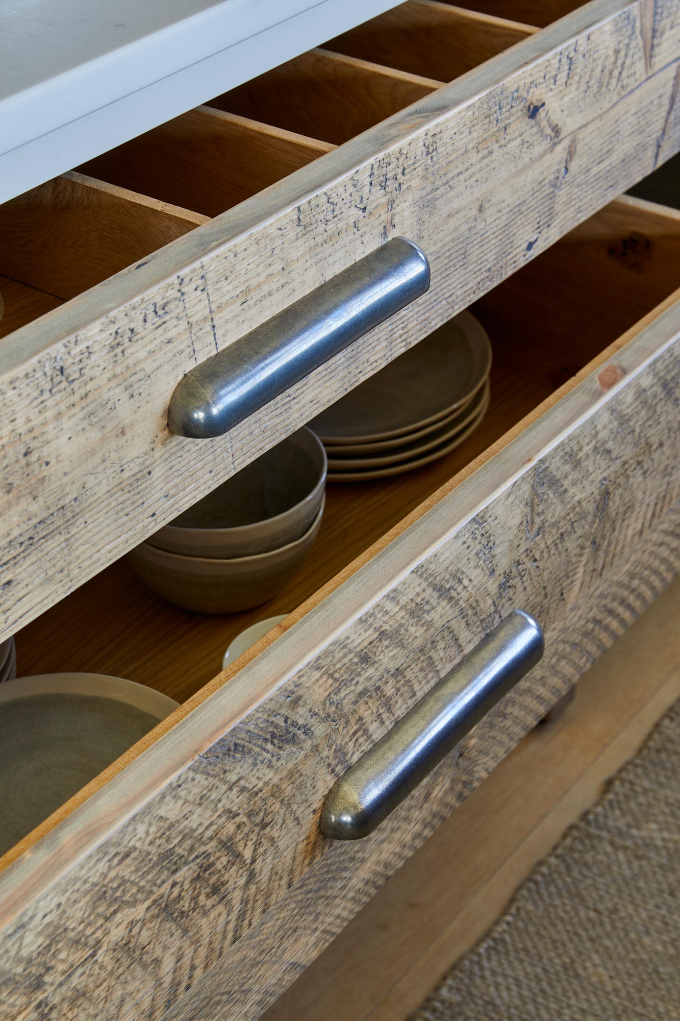 Reclaimed spruce pan drawers
