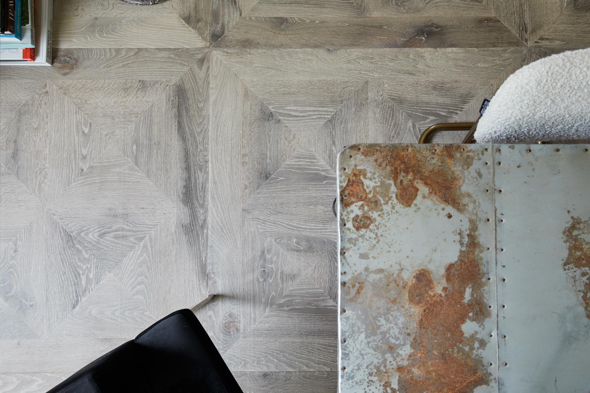 Reclaimed grey oak floor boards