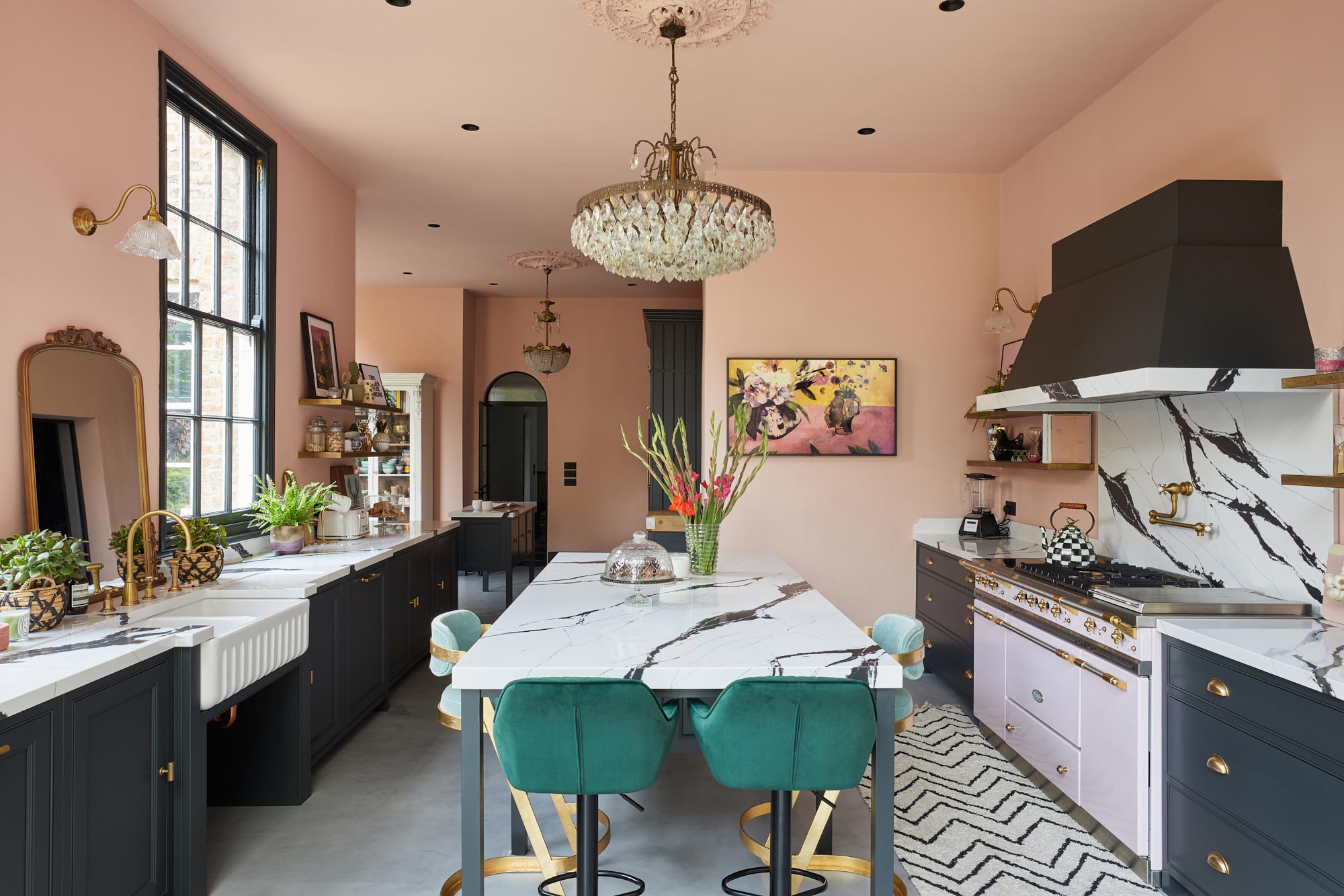 Shaker blue and pink kitchen design