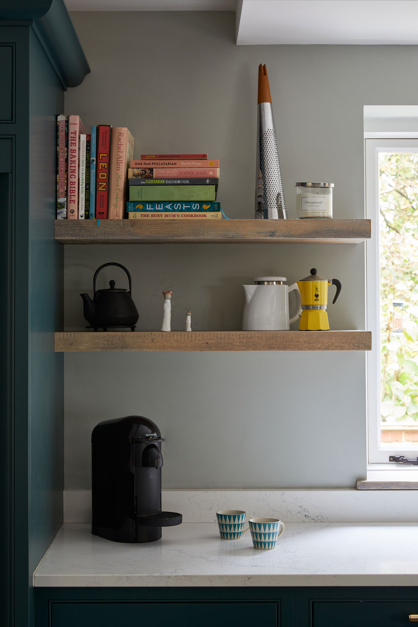 Chunky wood open shelves