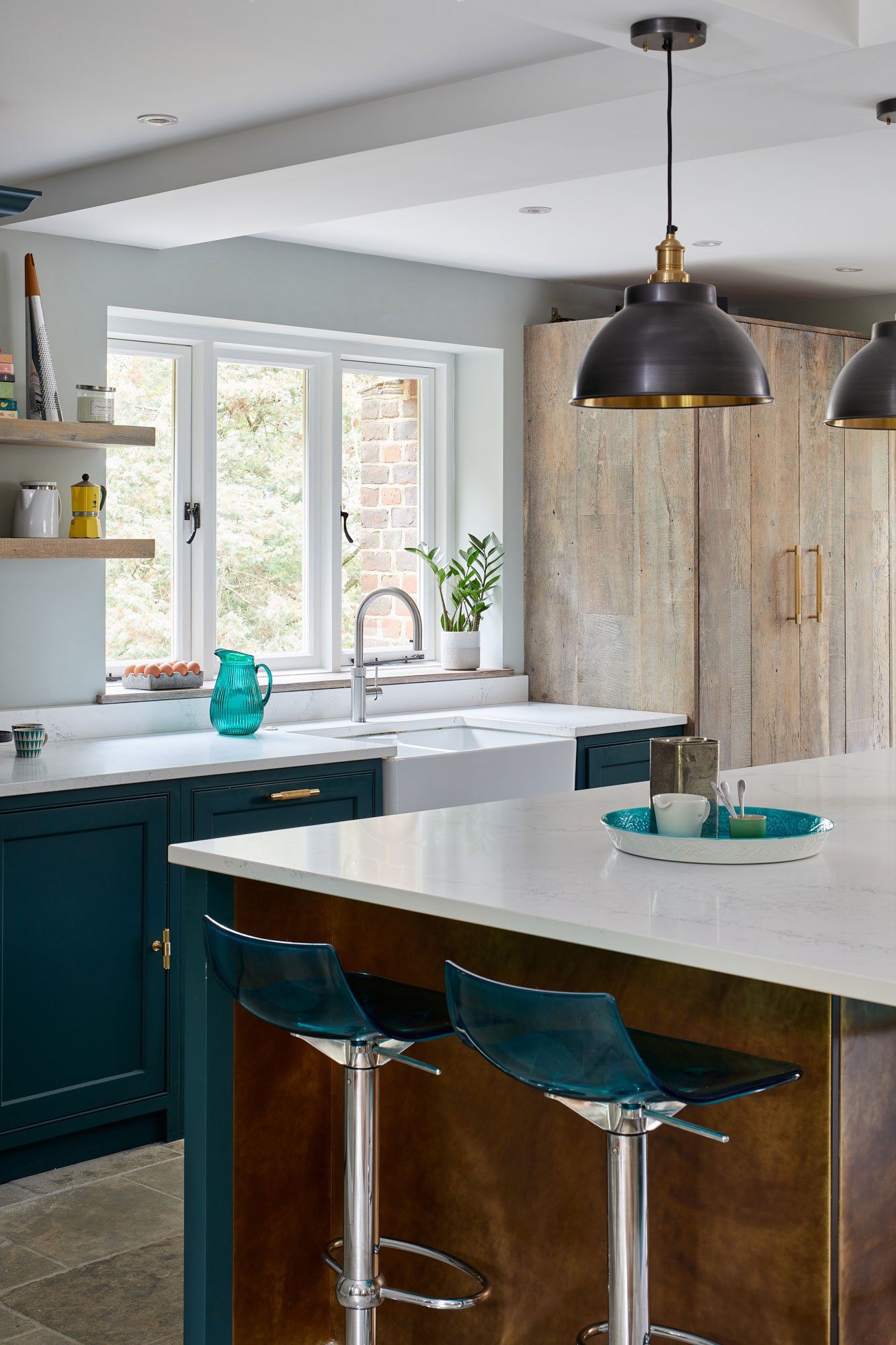 teal painted kitchen