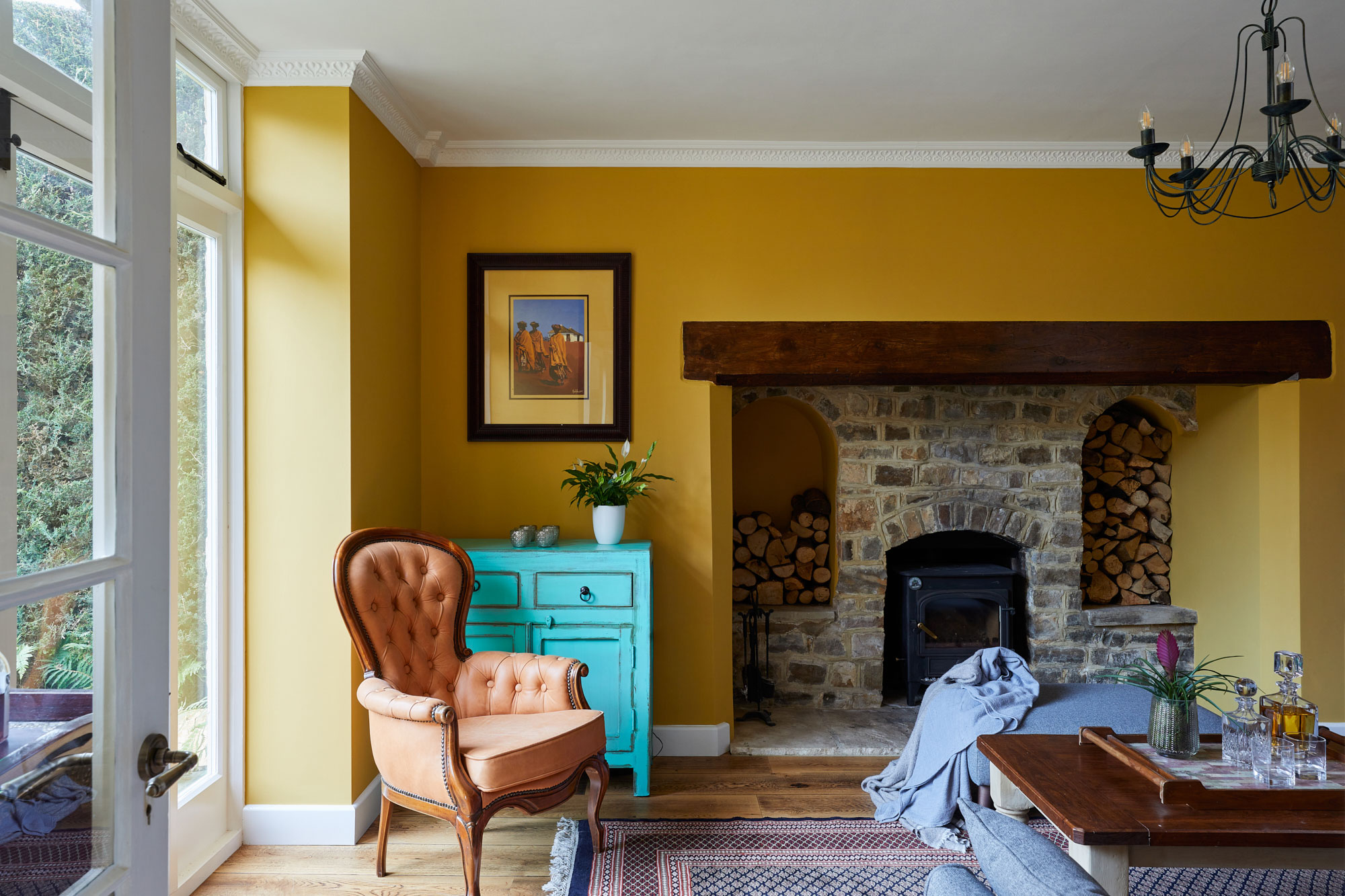 Bright yellow living room