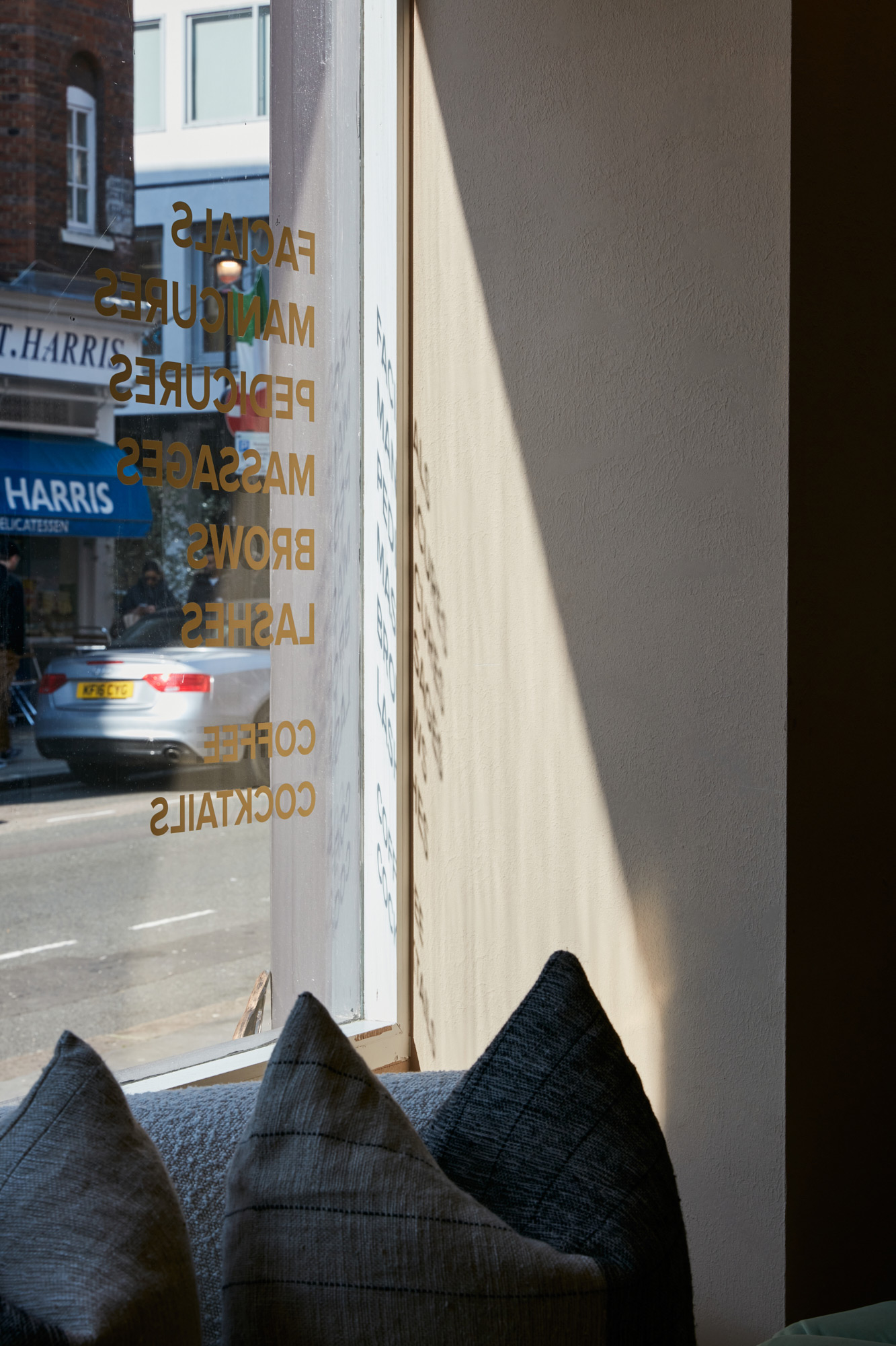 Sun shines through shop front