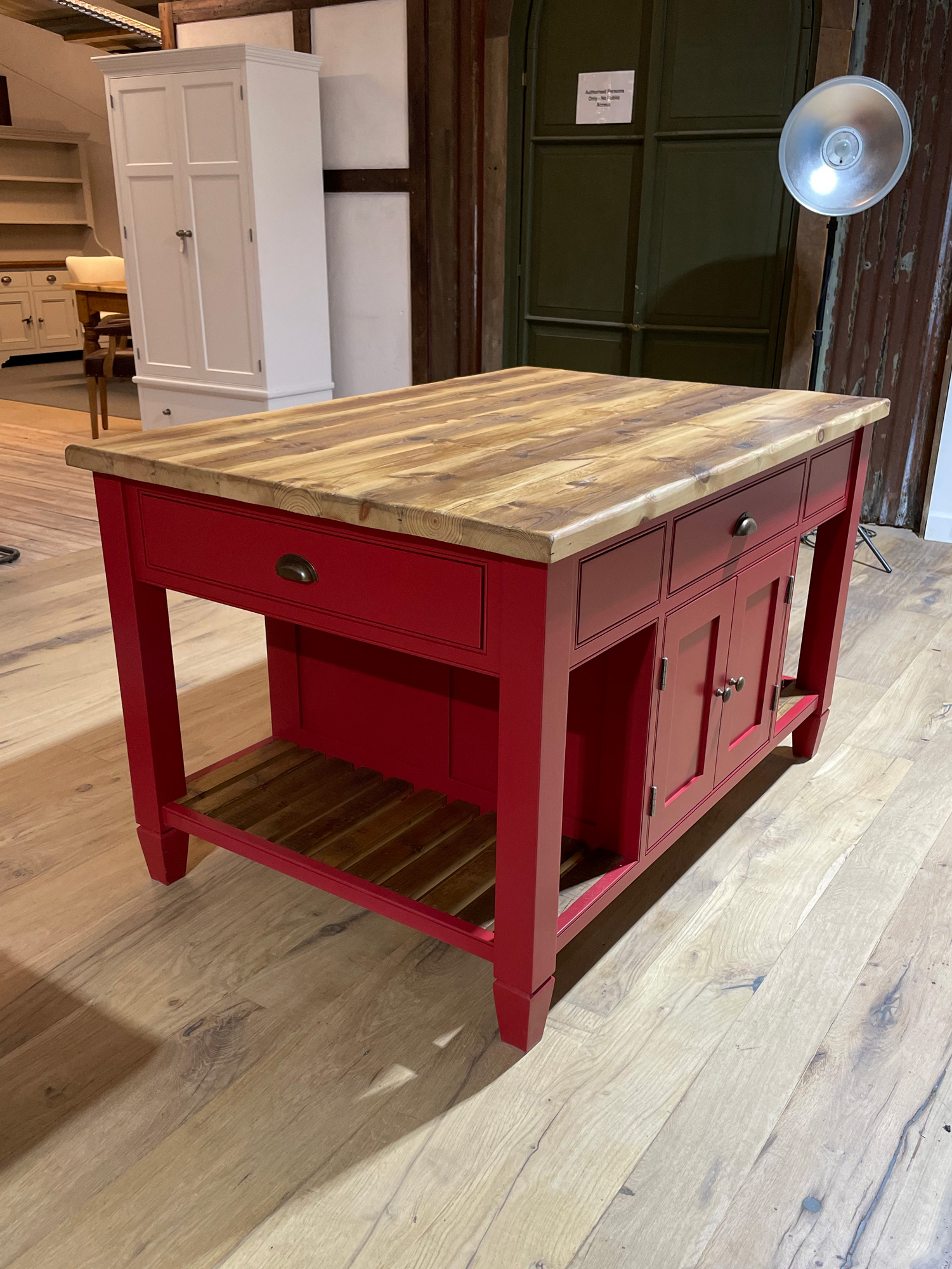 Red freestanding kitchen island