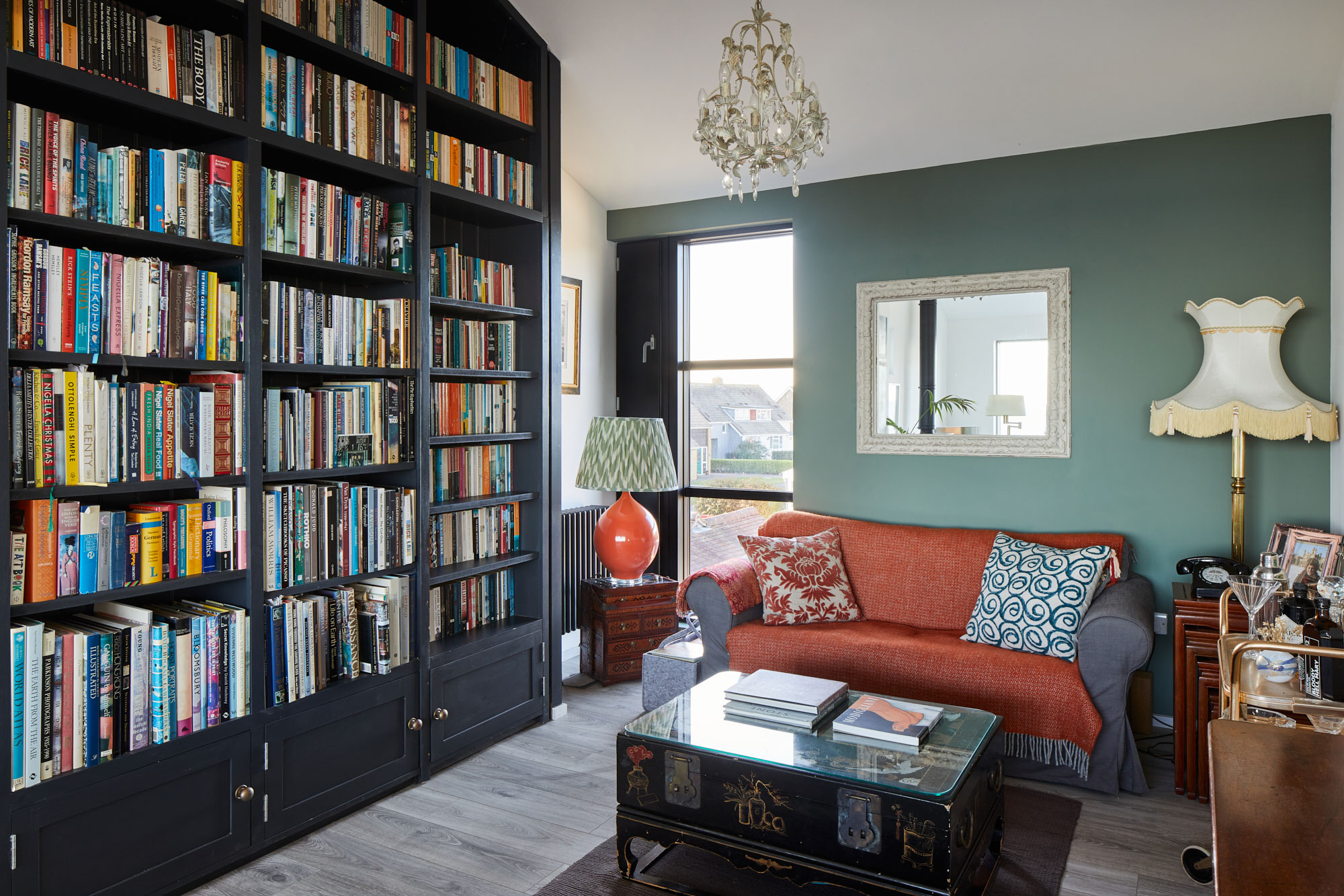 Floor to ceiling painted library bookcase