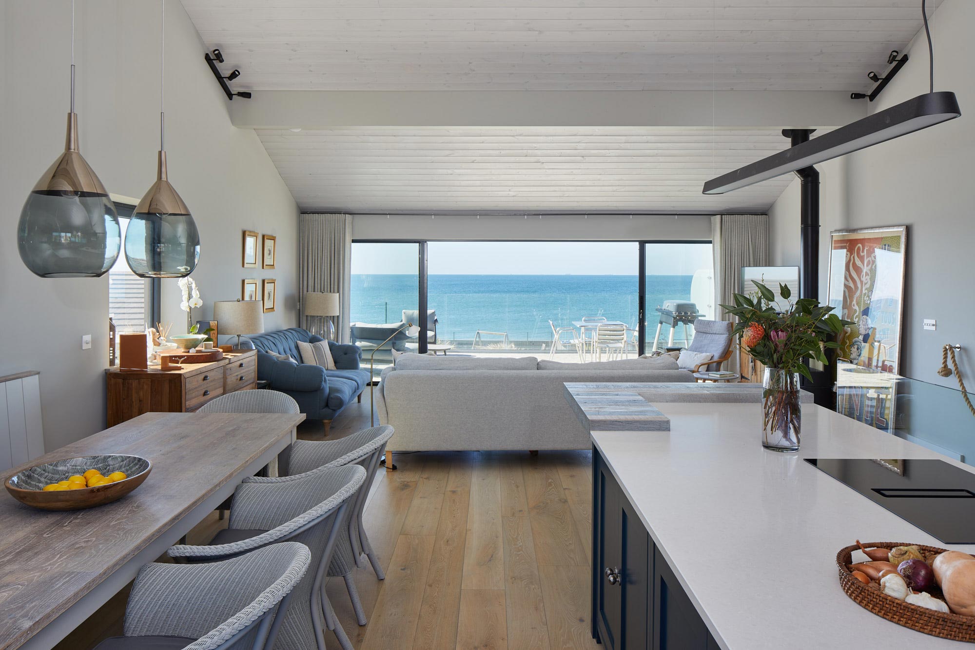 Bespoke kitchen has a fabulous sea view