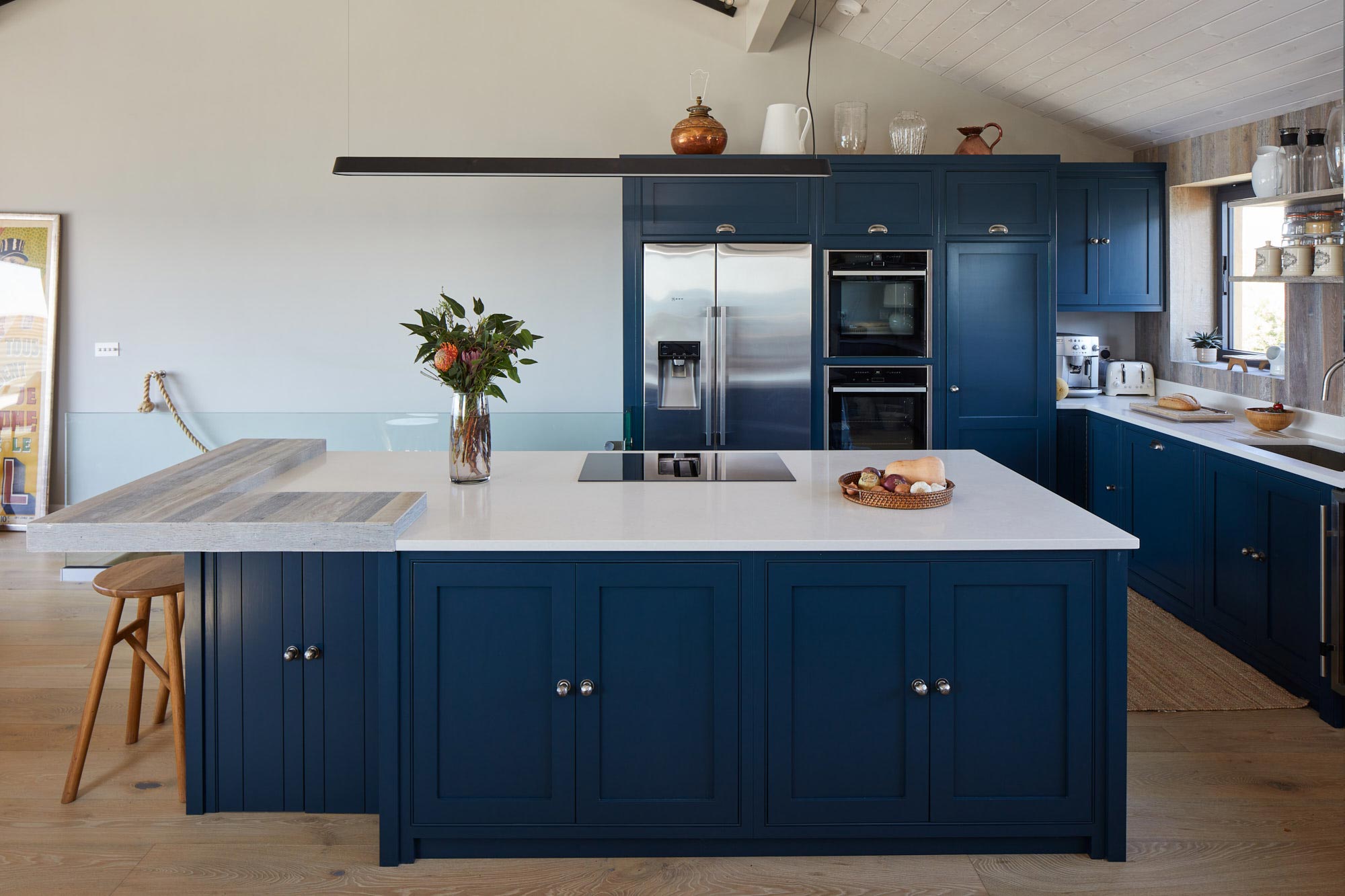 Large bespoke blue kitchen island