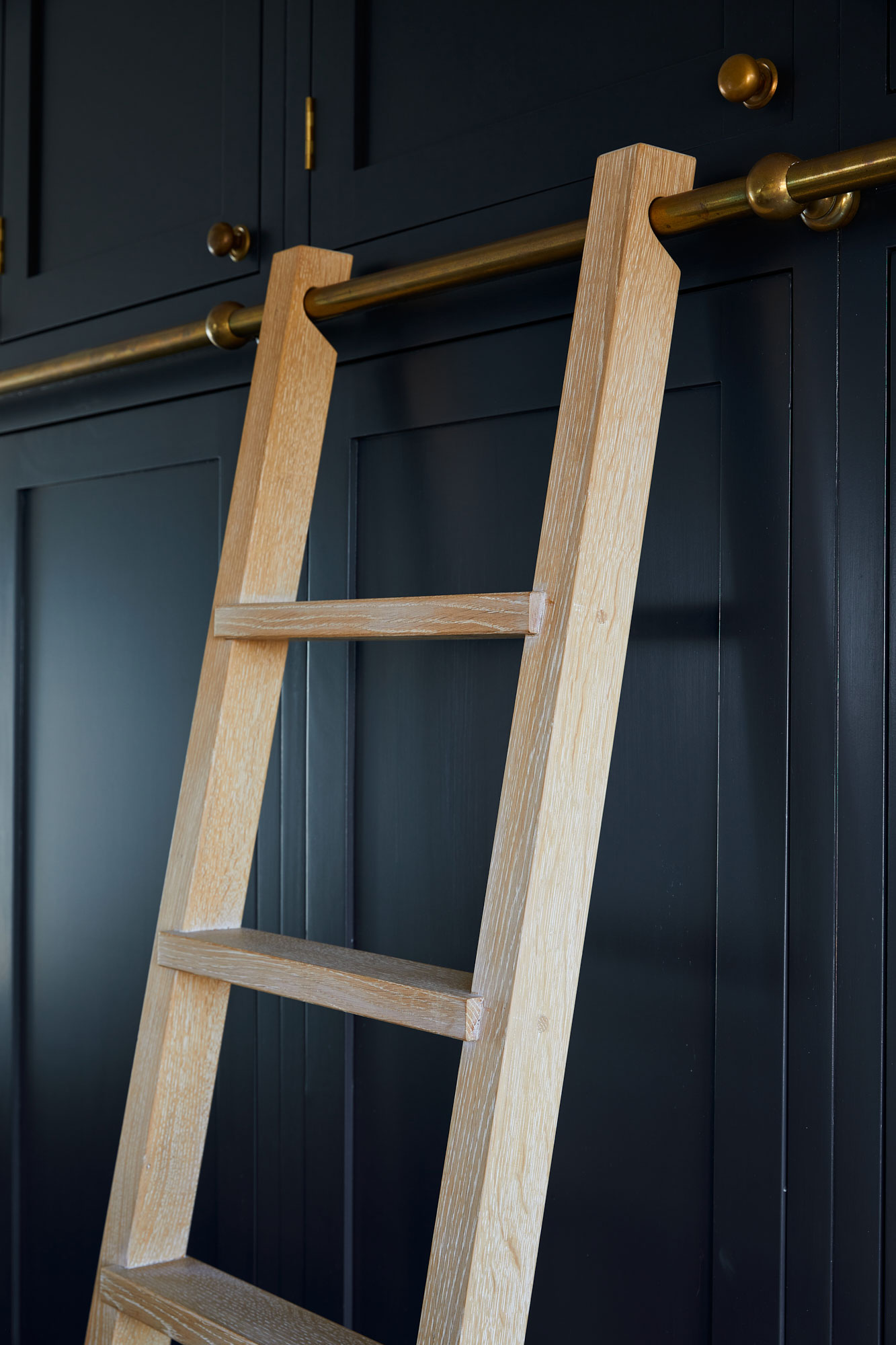 Antique brass rail and solid oak ladder