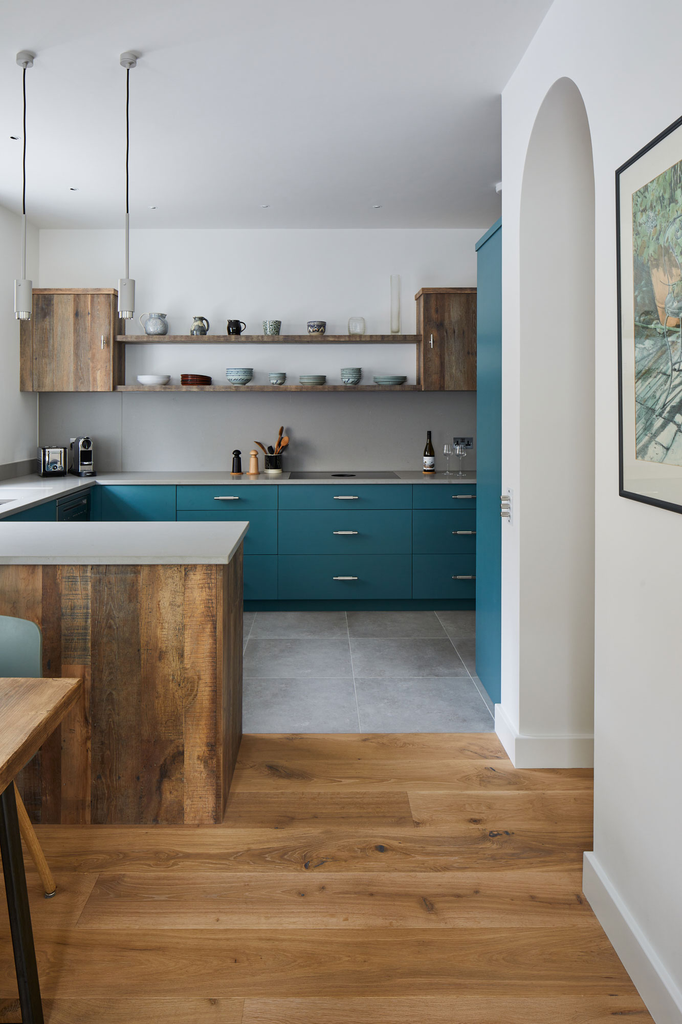 Reclaimed kitchen cabinets and painted traditional