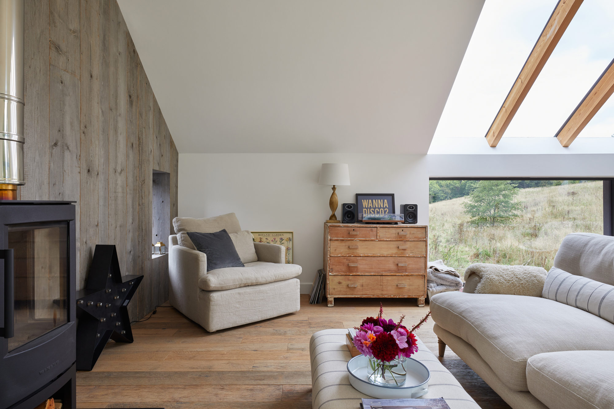 Reclaimed wooden feature wall in barn