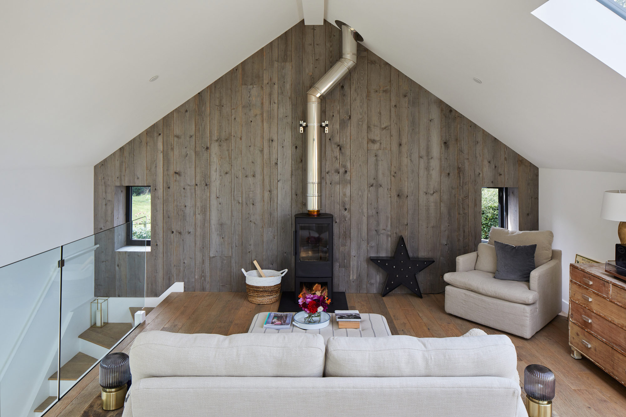Rustic feature wall with log burner