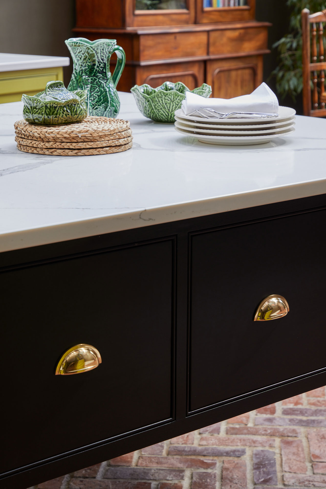 Black painted kitchen island