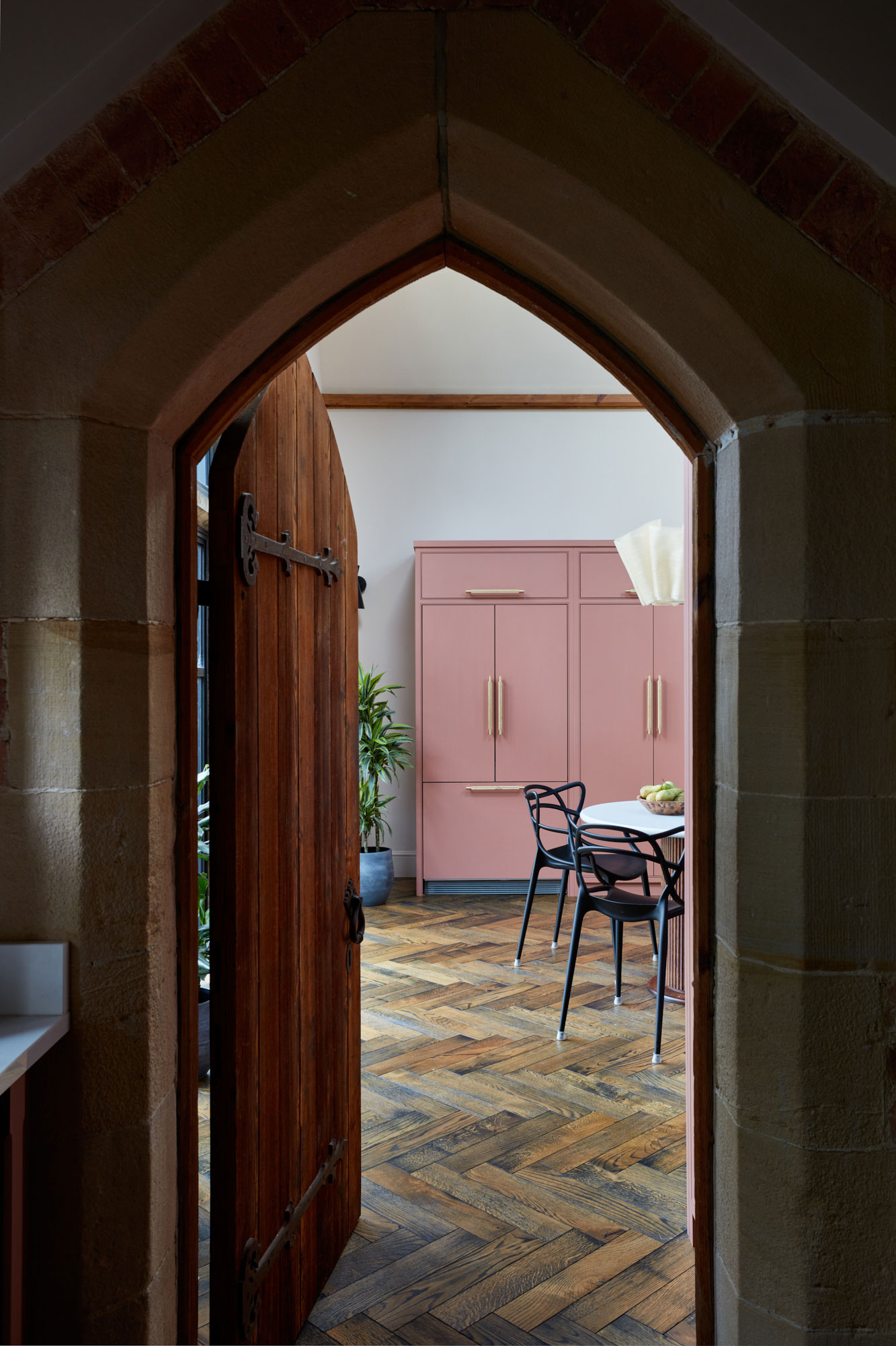 Entrance of kitchen through chapel door