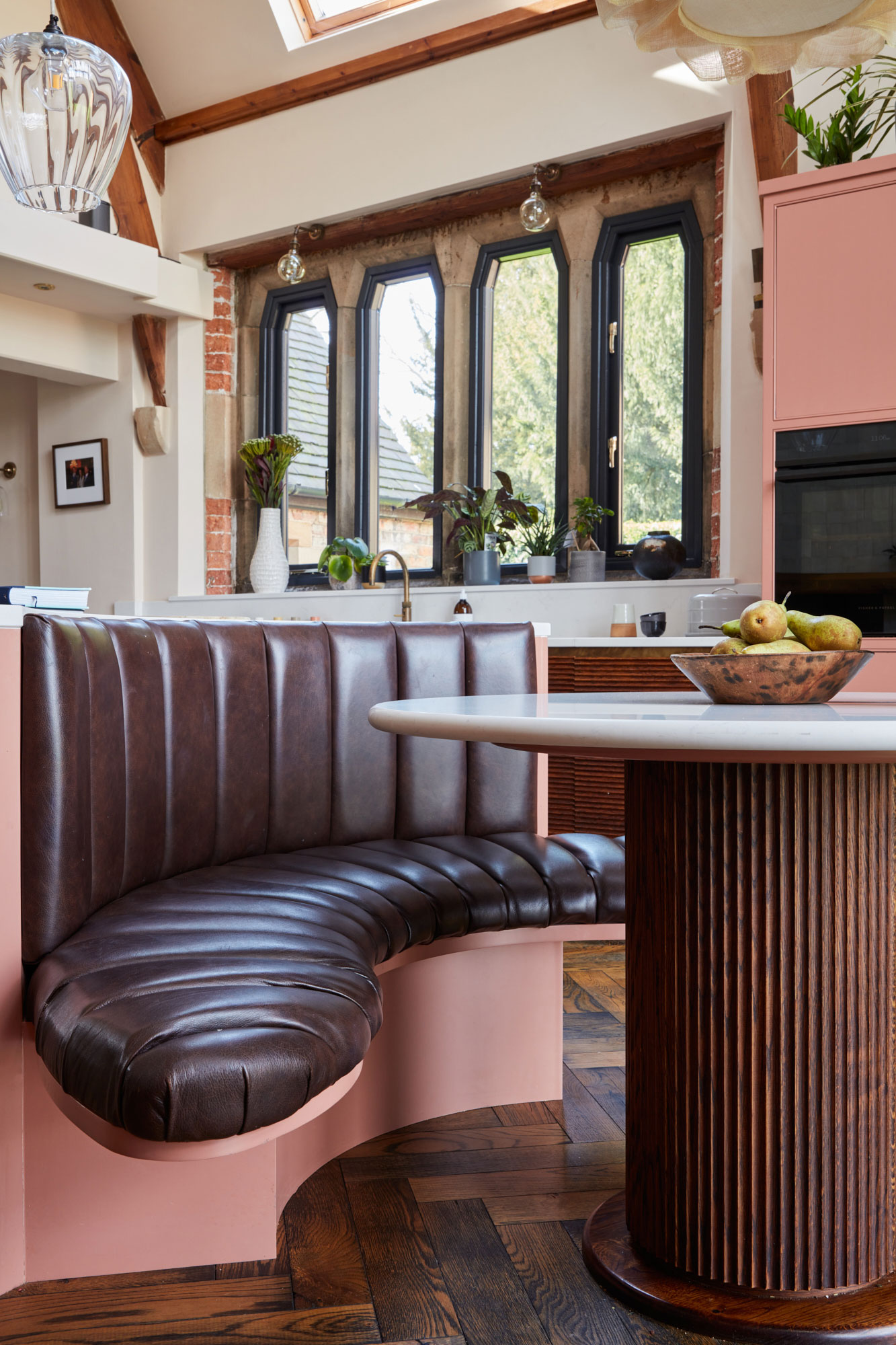 Leather upholstered breakfast bar