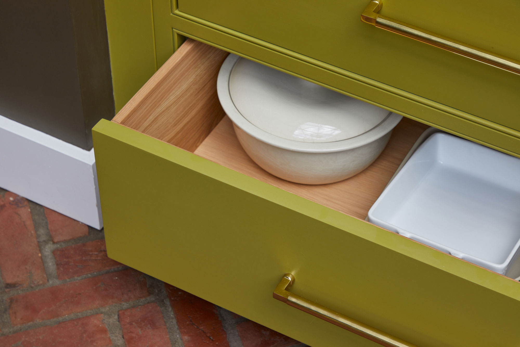 solid oak drawers bespoke green