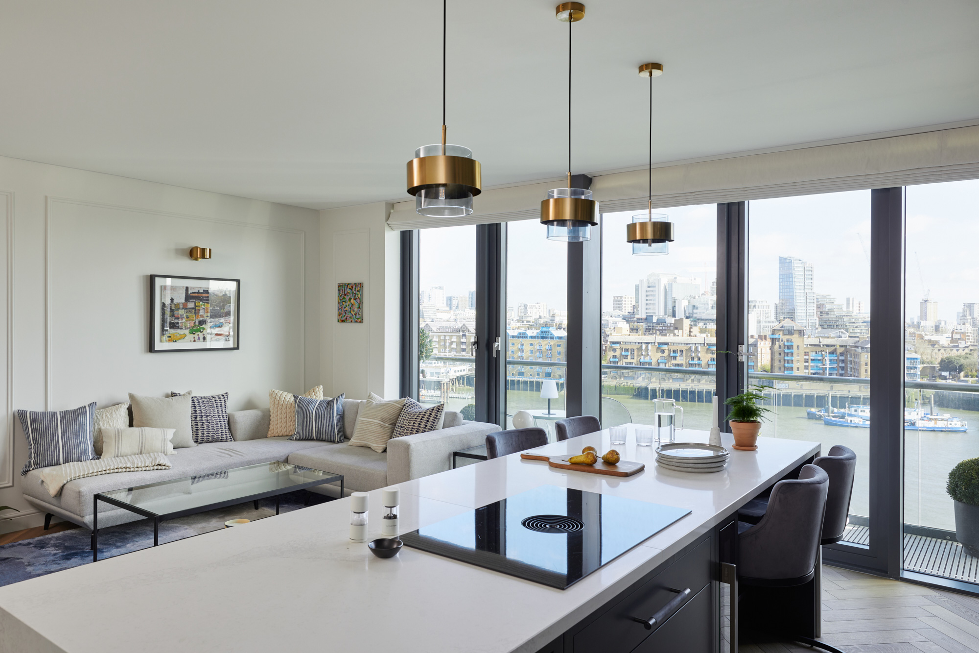 Open plan kitchen on the Thames