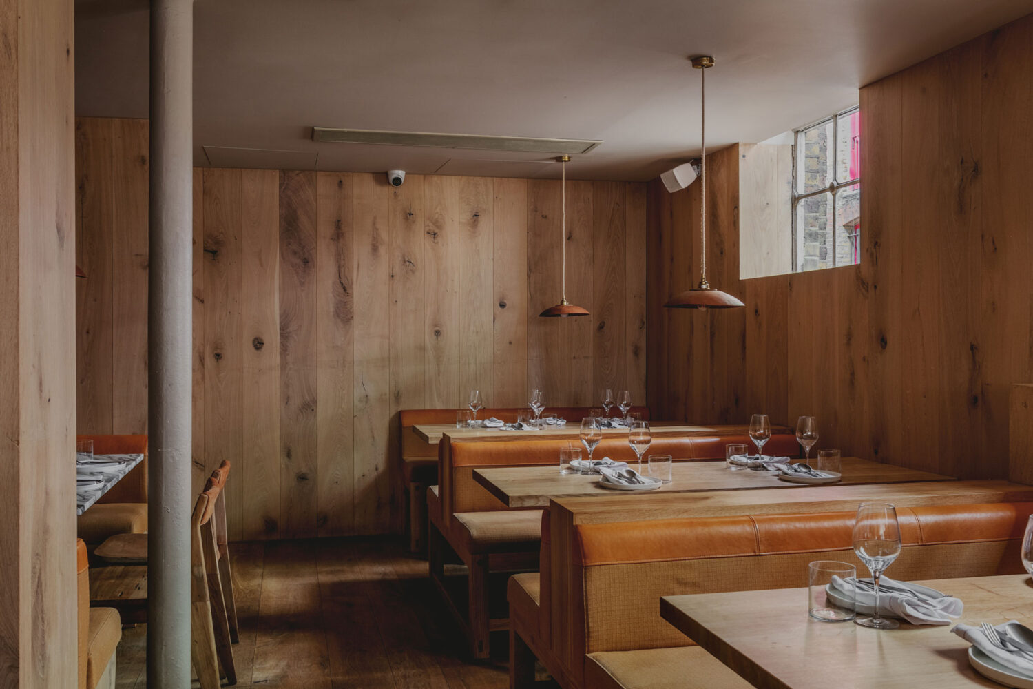 popular London restaurant with wood cladding