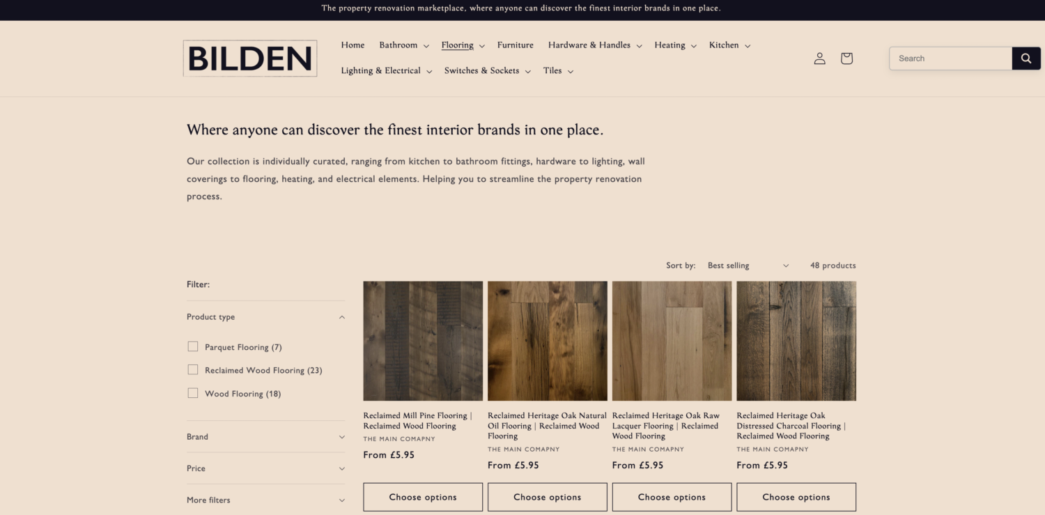 screenshot of our product on the Bilden website
