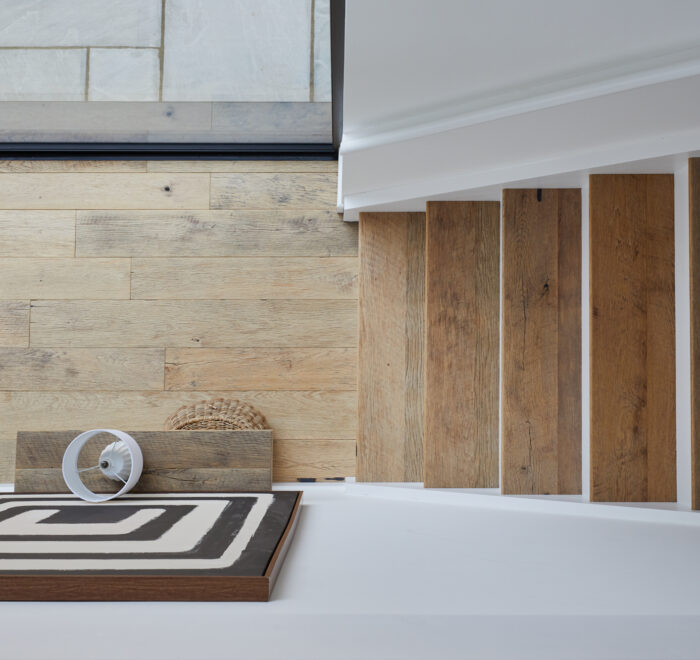 view from above of wooden flooring used in a staircase