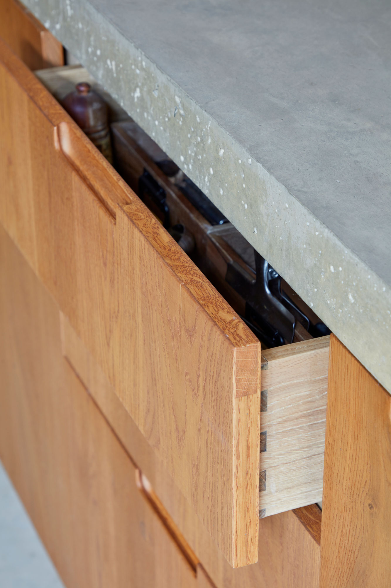 Handcrafted oak kitchen drawers with dovetail joints