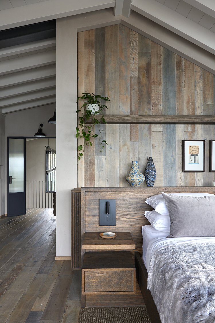 Bedroom Reclaimed Weathered Barn Oak Cladding by The Main Company