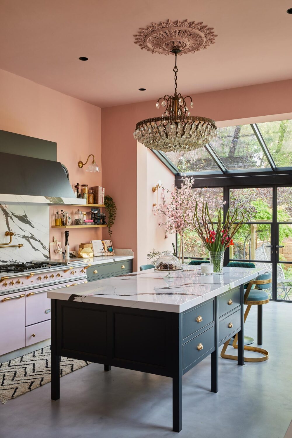 kitchen with pink walls