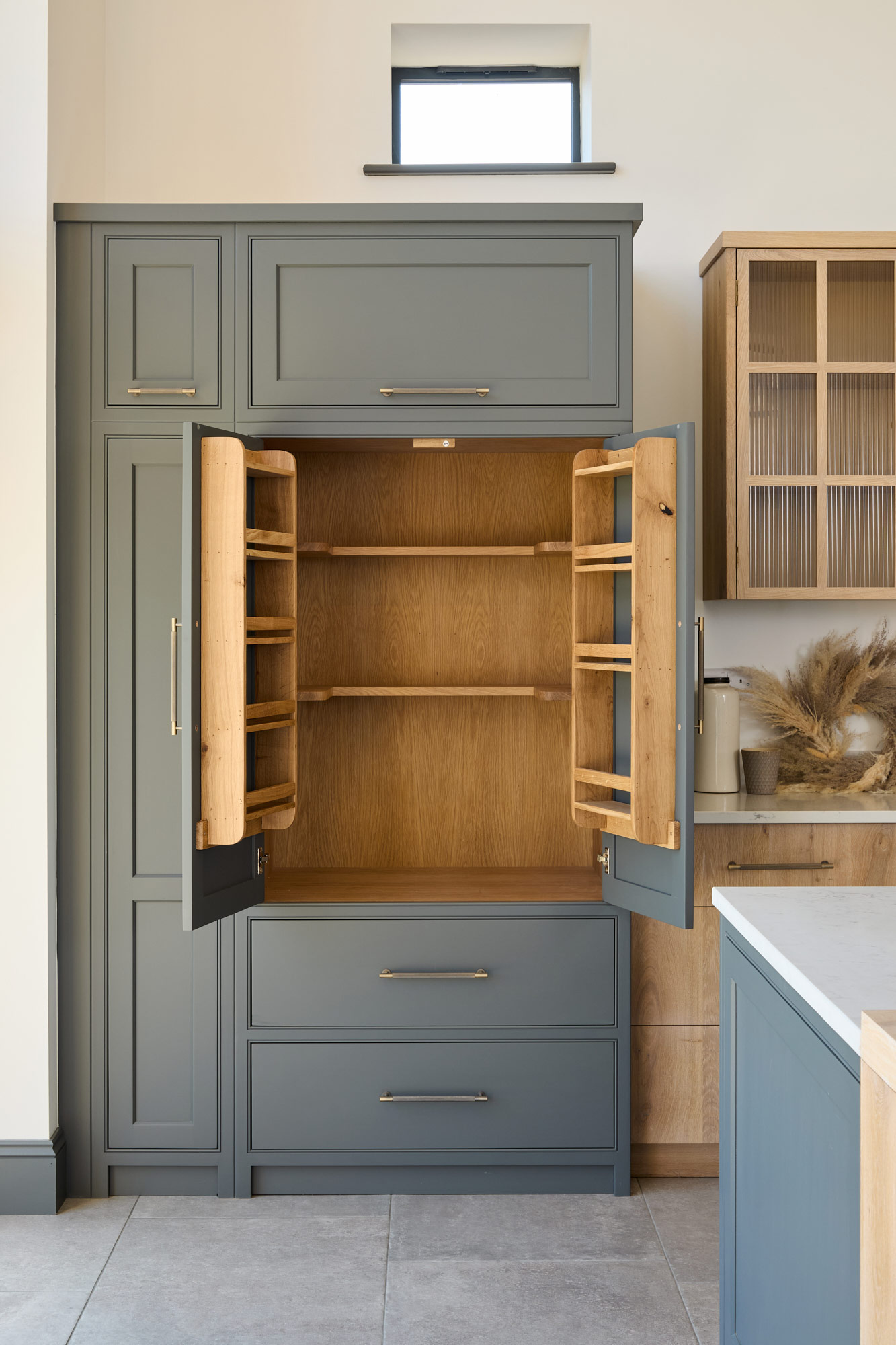 large painted double door larder