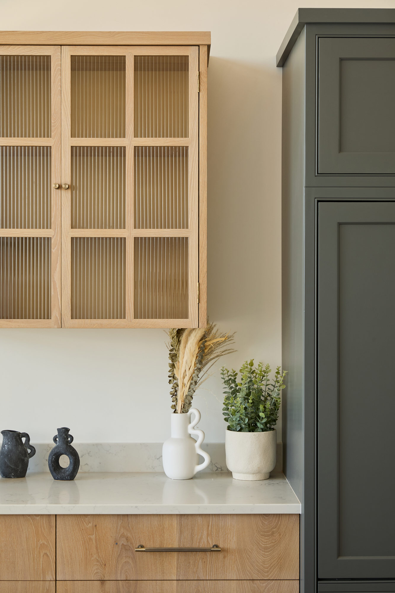 oak wall kitchen cabinets fluted glass