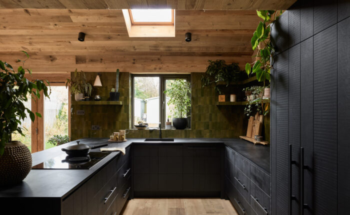 kitchen with dark cabinets