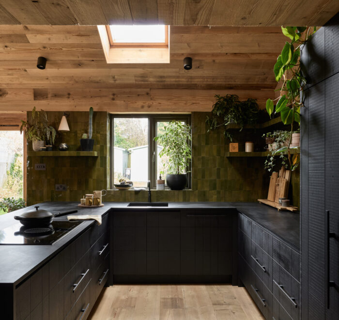 kitchen with dark cabinets